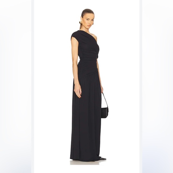 Helsa Black Apolla One Shoulder Maxi Dress XS Ruched Jersey Evening Gown  Party